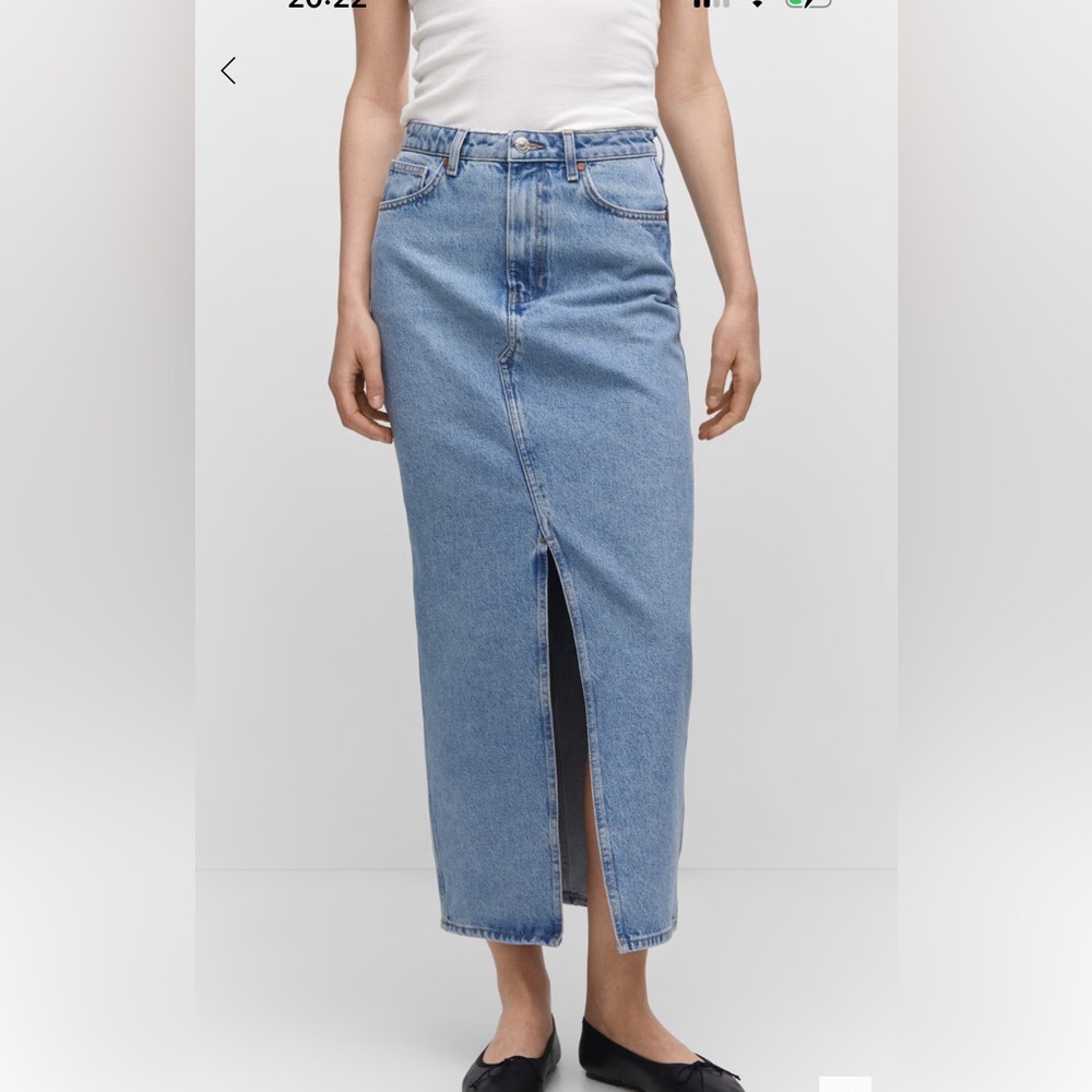 Mango Light Blue Slit Denim Skirt